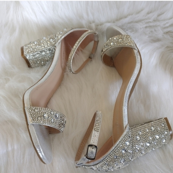 Silver beaded Rhinestone 3 inch Bling Glitter Party Modern Strappy heels size 10 - Picture 8 of 11